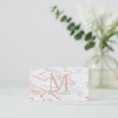 Chic Copper Rose Gold Foil Marble Monogram Business Card (Standing Front)