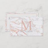 Chic Copper Rose Gold Foil Marble Monogram Business Card (Front/Back)