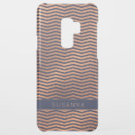 Chic Copper Rose Gold Foil Navy Blue Chevron Uncommon Samsung Galaxy S9 Plus Case<br><div class="desc">Girly Copper Rose Gold Foil Chevron on Navy Blue phone case with elegant dark blue background and space for your name or other custom text. Easy to customize with text, fonts, and colors. Created by Zazzle pro designer BK Thompson © exclusively for Cedar and String; please contact us if you...</div>