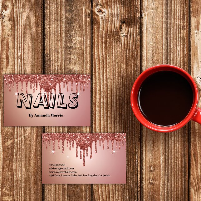 Chic Copper Rose Gold Glitter Nails  Professional Business Card (Creator Uploaded)