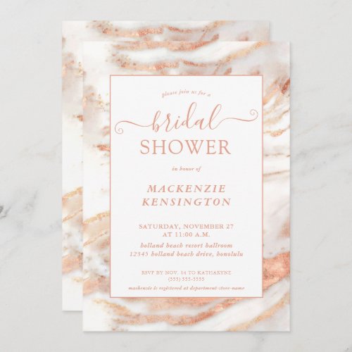Chic Copper Rose Gold Marble Bridal Shower Invitat Invitation