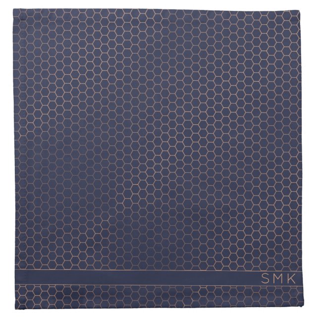 Chic Copper Rose Gold Navy Blue Geometric Pattern Cloth Napkin (Front)