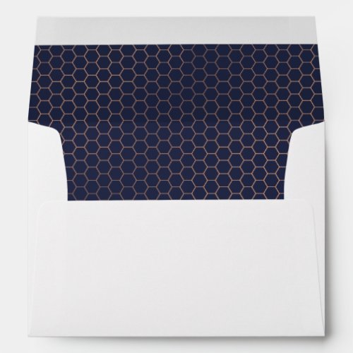 Chic Copper Rose Gold Navy Blue Geometric Pattern Envelope