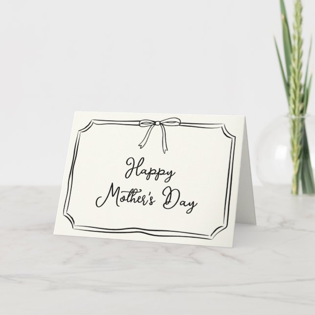 Chic Coquette Bow Drawing Happy Mother's Day Card (Front)