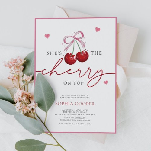 Chic Coquette Cherry on Top Baby Shower Invitation