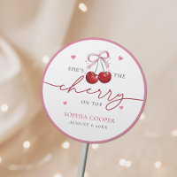 Chic Coquette Cherry on Top Bridal Shower Classic Round Sticker