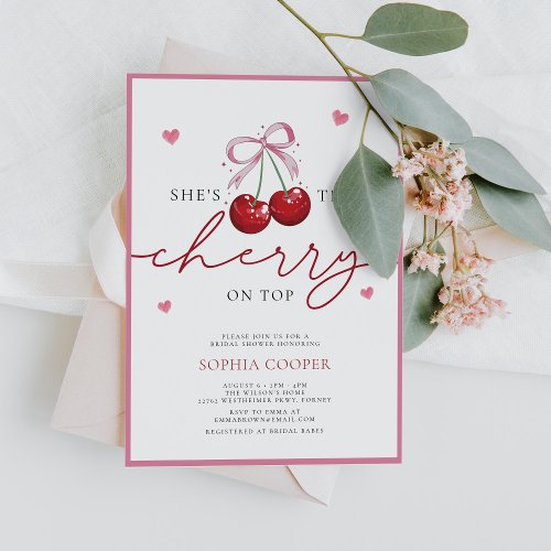 Chic Coquette Cherry on Top Bridal Shower Invitation