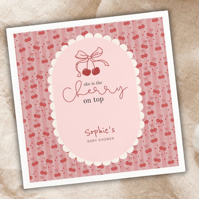 Chic Coquette Cherry On Top Pink Red Baby Shower  Napkins (Creator Uploaded)