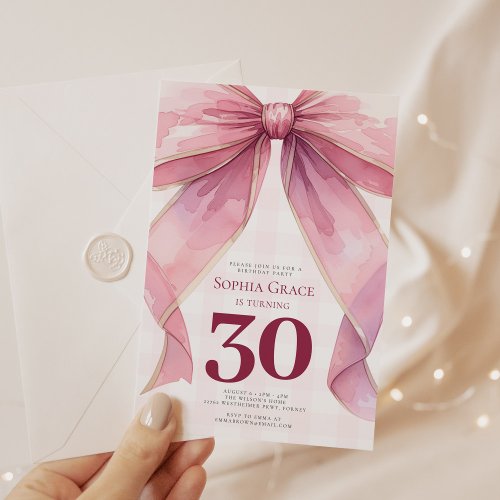 Chic Coquette Pink Bow 30th Birthday Invitation