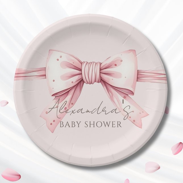Chic Coquette Pink Bow Baby Shower Paper Plates (Creator Uploaded)