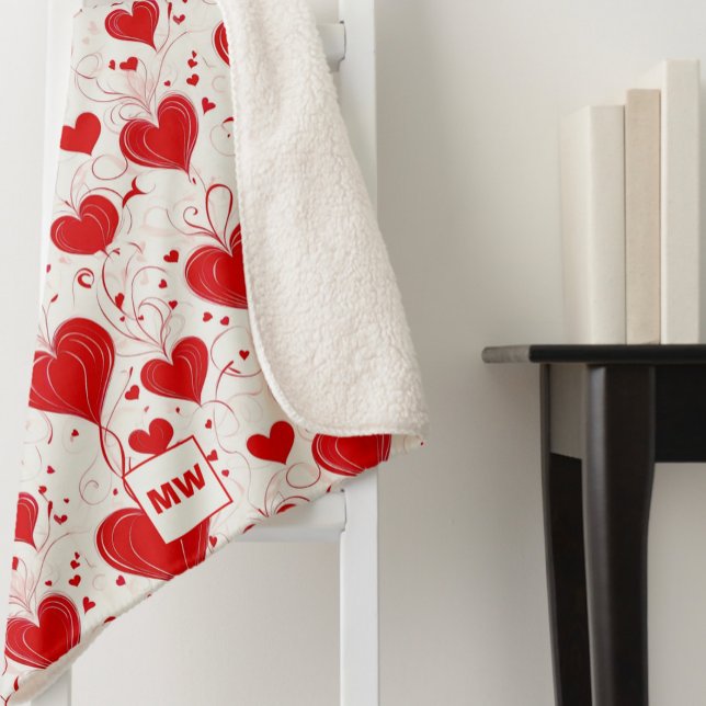 Chic coquette red hearts and swirls monogram sherpa blanket (Creator Uploaded)