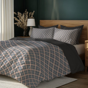 Chic Coral and Grey Duvet with Cozy Plaid Style Cover