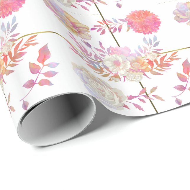 Chic Coral and Ivory Floral Wrapping Paper (Roll Corner)