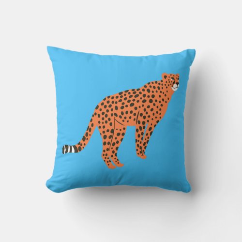 Chic Coral Cheetah on Bright Blue Throw Pillow