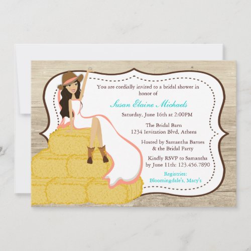 Chic Coral Cowgirl Country Bride Bridal Shower Personalized Announcements