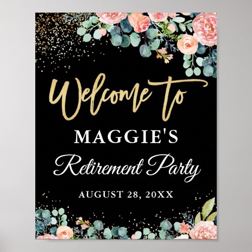 Chic Coral Floral Gold Retirement Party Welcome