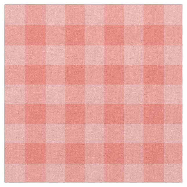 Chic Coral Gingham Plaid Pattern Fabric (Close Up)