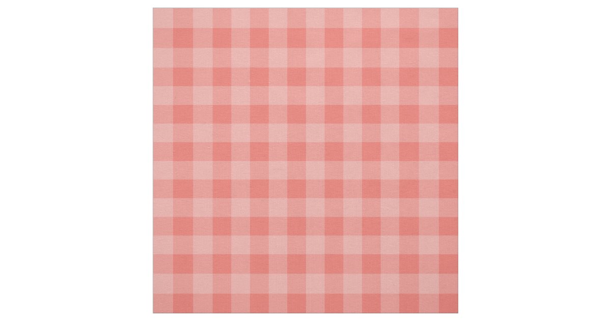 Chic Coral Gingham Plaid Pattern Fabric | Zazzle