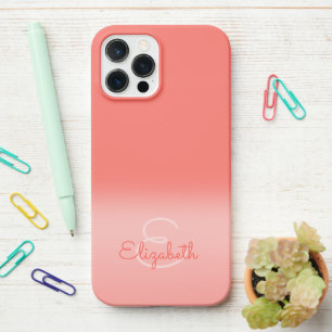 Chic Coral Ombre Name Initial Letter Monogram iPhone 12 Pro Max Case