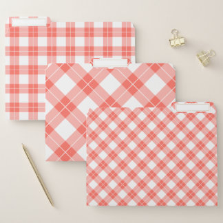 Chic Coral Orange and White Plaid Pattern File Folder