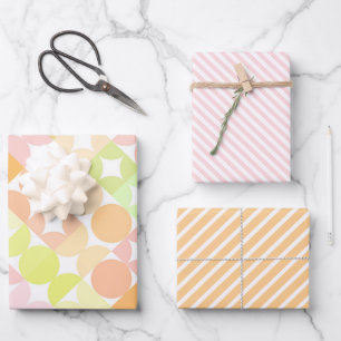 Chic Coral Orange Blush Pink Circles Art Pattern Wrapping Paper Sheets