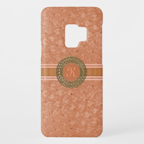 Chic Coral Ostrich Leather Look Monogram Case_Mate Samsung Galaxy S9 Case
