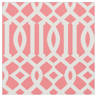 Chic Coral Pink and White Trellis Lattice Pattern Fabric