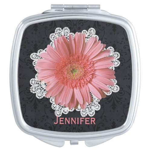 Chic Coral Pink Gerber Daisy Custom Compact Mirror