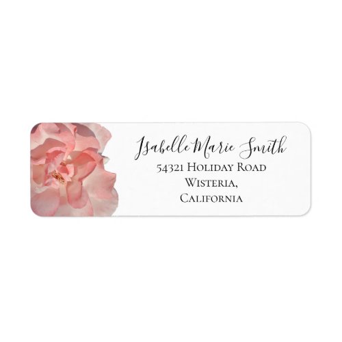 Chic Coral Pink Rose Floral White Return Address Label
