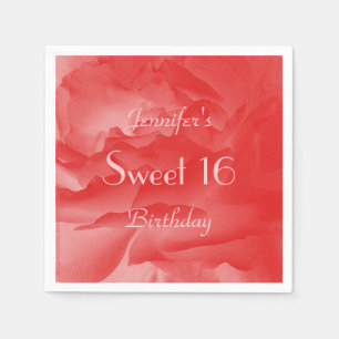 Chic Coral Pink Rose Sweet 16 Birthday Party Paper Napkins