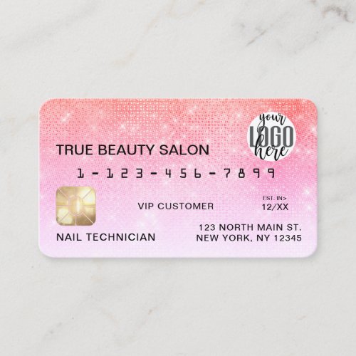 Chic Coral Pink Sequin Glitter Credit Card Logo