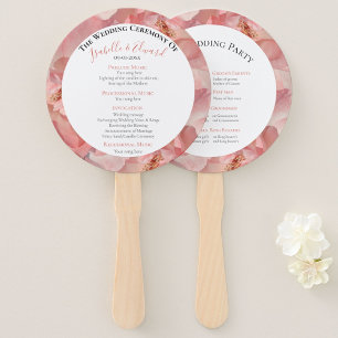 Chic Coral Pink Watercolor Rose Wedding Program Hand Fan