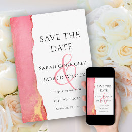 Chic Coral Pink Wedding Flat Save The Date Card