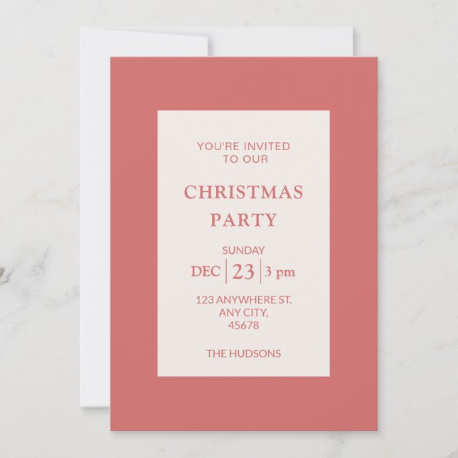 Chic Coral Red Christmas Holiday Party Gold Dots Card (Front)
