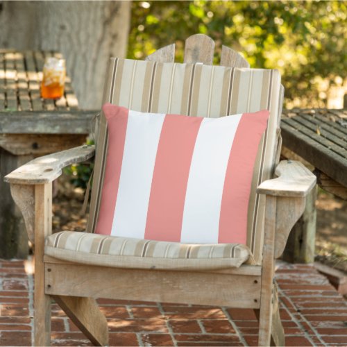 Chic Coral Red Pink Bold Mod Stripes Pattern Outdoor Pillow
