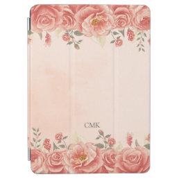 Chic Coral Roses Peach Watercolor Personalized iPad Air Cover