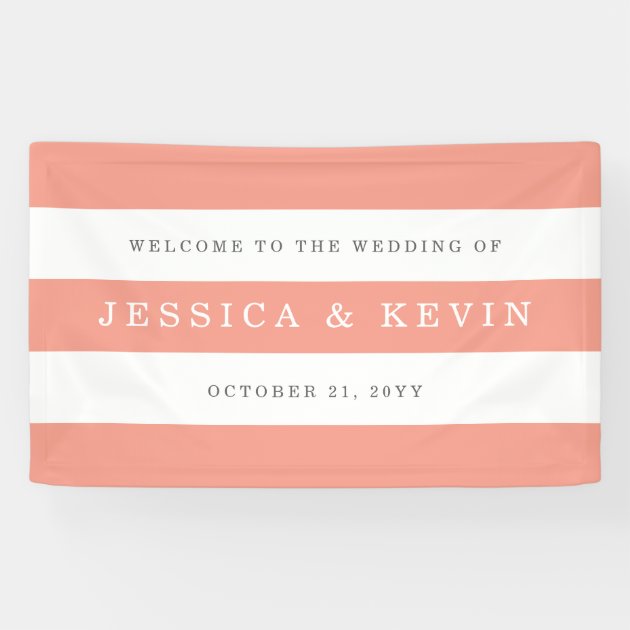 Chic Coral Stripes Wedding Banner