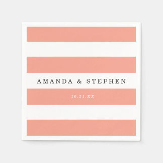 Chic Coral Stripes Wedding Napkins