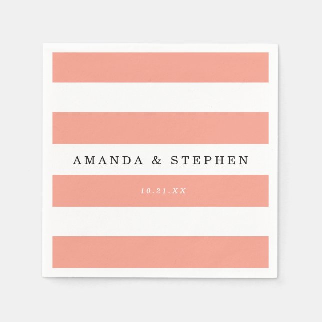 Chic Coral Stripes Wedding Napkins (Front)