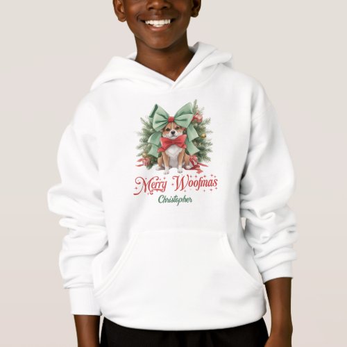 Chic corgi with green Christmas bow and greenery Hoodie