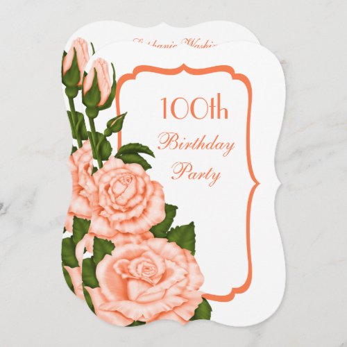 Chic Corner Coral Roses 100th Birthday Invitation