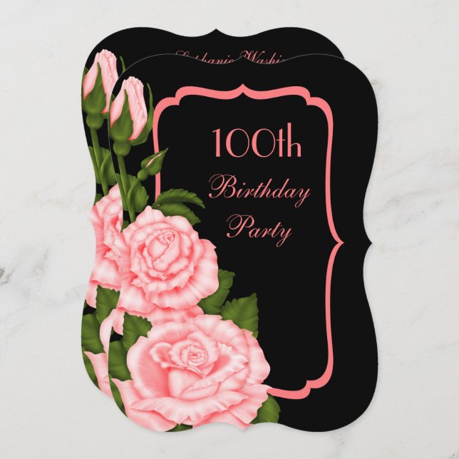 Chic Corner Red Roses 100th Birthday Invitation (Front/Back)