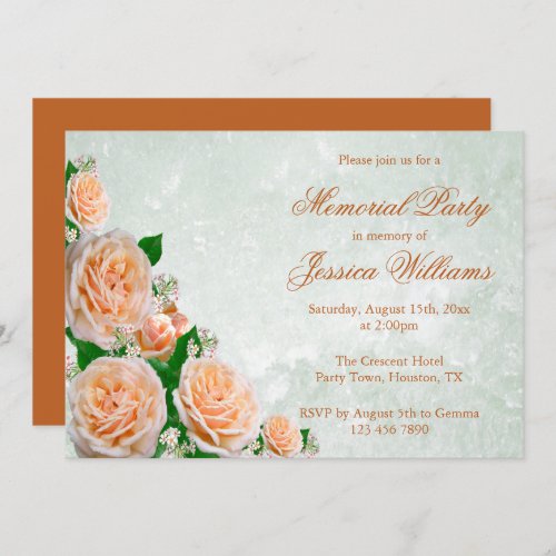 Chic Corner Roses Flower Bouquet Memorial Party Invitation