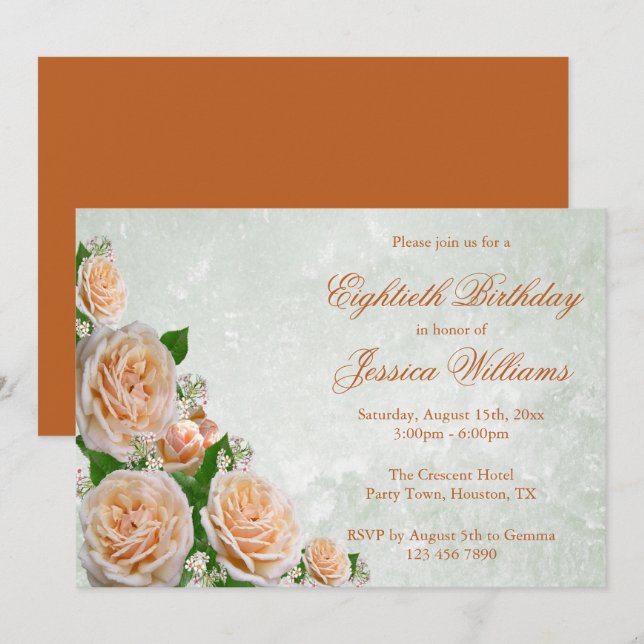 Chic Corner Roses Flower Bouquet Woman's Birthday Invitation (Front/Back)