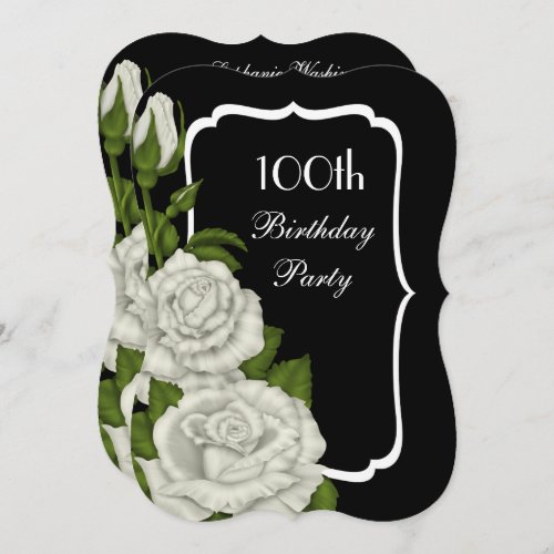 Chic Corner White Roses 100th Birthday Invitation