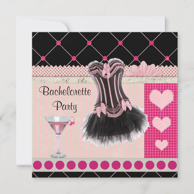 Chic Corset & Pink Martini Bachelorette Party Invitation (Front)