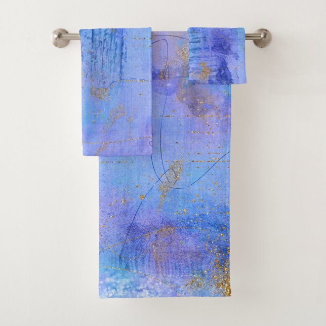 Chic Cosmic Blue and Gold  Bath Towel Set (Insitu)