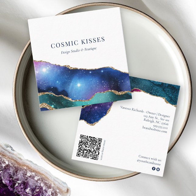 Chic Cosmic Stars Galaxy Business QR Code Social  Square Business Card (Creator Uploaded)