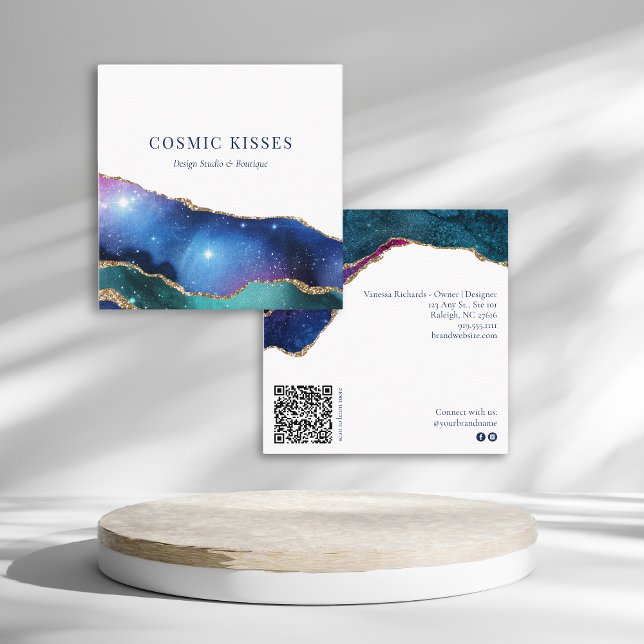 Chic Cosmic Stars Galaxy Business QR Code Social  Square Business Card (Creator Uploaded)