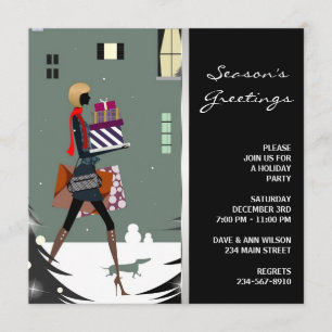 Chic Cosmopolitan Black Green Christmas Party Invitation